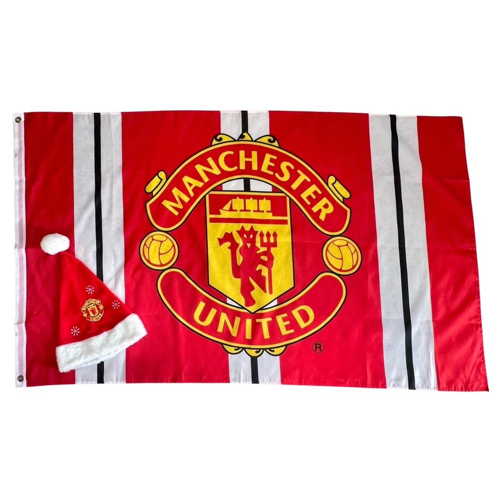 ManU Santa Hat Flag Lot Manchester United Football Club Red Yellow
